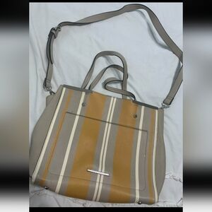 Steve Madden, Tan and Gray Striped Large Tote Bag